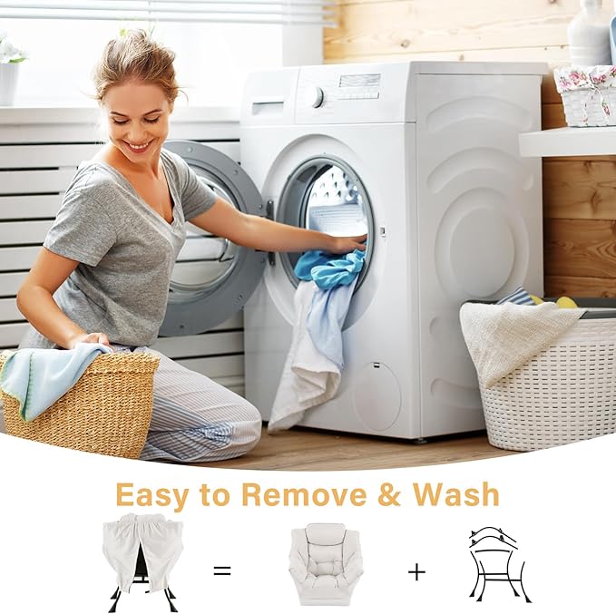 Lazy Chair with Ottoman, Modern Chair with Folding Footrest, Lounge Accent Chair, Comfortable Reading Chair, Oversized Armchairs for Bedroom, Study, Living Room, Courtyard (Beige