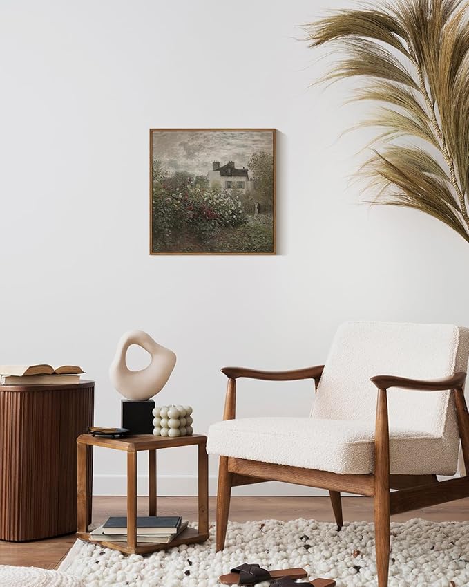 InSimSea Square Framed Canvas Wall Art, Home Decor Monet Flower Garden Wall Art Prints, Vintage Oil Paintings Room Decor, Desk Decor, Wall Decor for Living Room Bedroom Kitchen Office 12"x12"