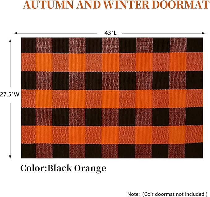 SEEKSEE Cotton Buffalo Plaid Rug 27.5"x43" Orange and Black Checked Rug Washable Doormats Indoor Outdoor Rugs for Layered Front Door Mats, Porch, Kitchen, Farmhouse, Entryway