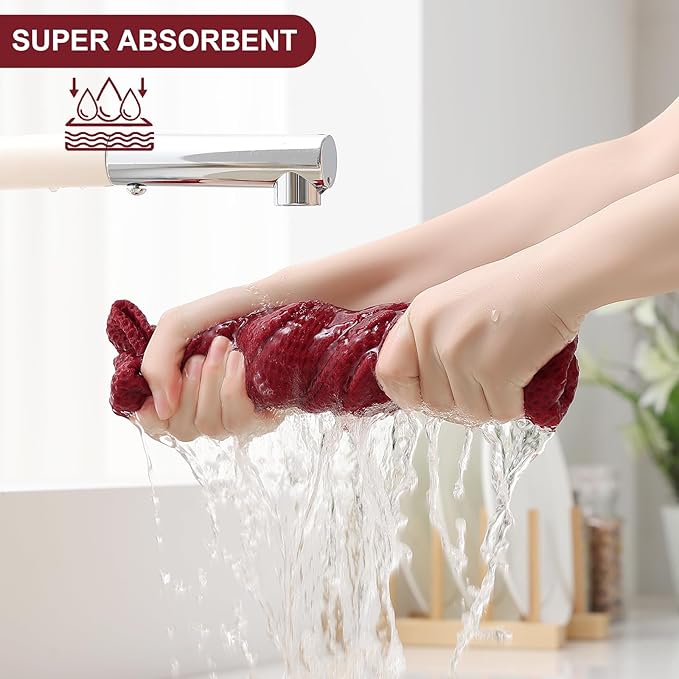 Homaxy 100% Cotton Kitchen Towels and Dishcloths Set, 12 x 12 Inches and 13 x 28 Inches, Set of 10 Bulk Kitchen Towels Set, Ultra Soft Absorbent Dish Cloths for Washing Dishes, Burgundy