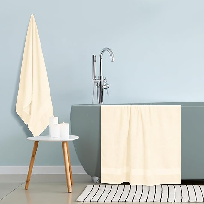 GLAMBURG Premium Cotton Oversized 2 Pack Bath Sheet 35x70-100% Pure Cotton - Ideal for Everyday use - Ultra Soft & Highly Absorbent - Machine Washable – Ivory