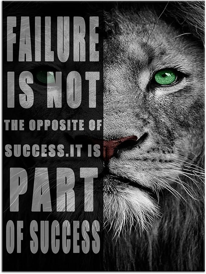 Motivational Wall Art Lion animal Canvas Poster Prints Success Inspirational Picture Entrepreneur Quote Home Office Bedroom Decor Wooden Framed Wall Decor Ready to Hang [18''W x 24''H]