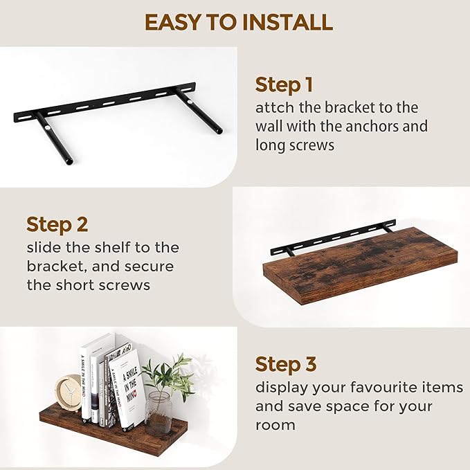 36x9.3 Floating Shelves for Wall, Wood Floating Shelf 36 Inch Long, Large Deep Wall Shelves for Home Decor & Storage, Rustic Deep Shelf for Living Room, Bedroom, Kitchen, Rustic Brown Color