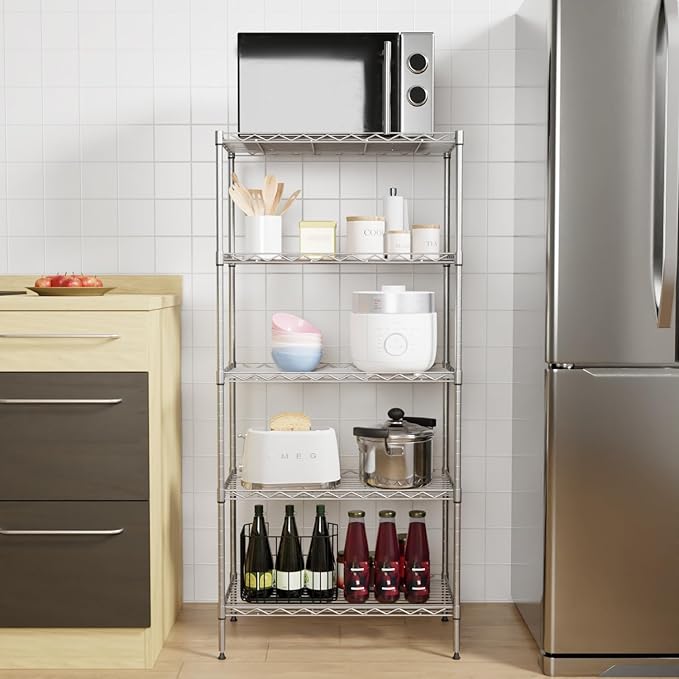 PayLessHere Shelf Metal Shelf Wire Shelving NSF Certified 5 Tier Adjustable Shelf Versatile Storage Solution Steel Organizer Wire Rack Easy Assembly, Chrome