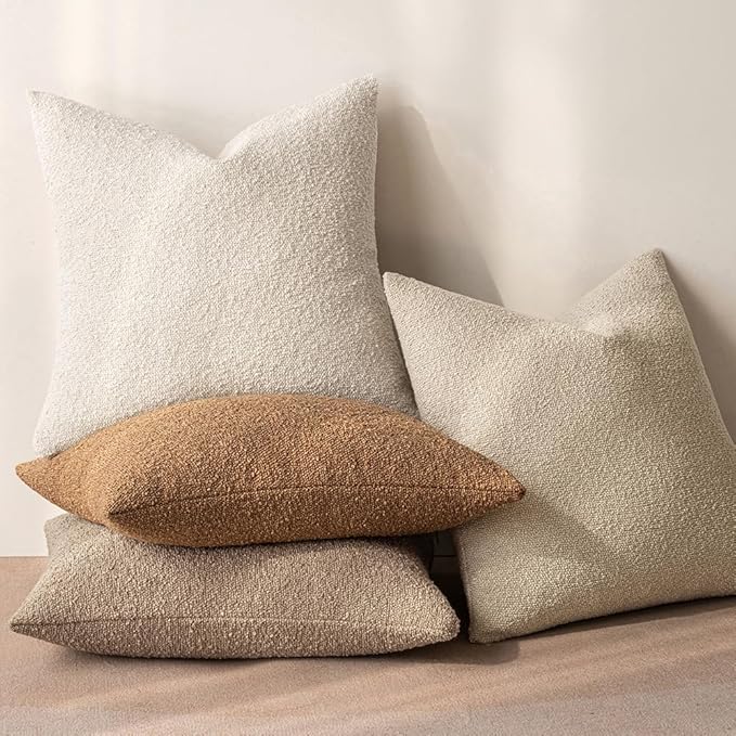 MIULEE 22x22 Inch Decorative Euro Sham Throw Pillows for Bed Set of 2 Textured Boucle Neutral Throw Pillow Covers Brown Accent Solid Euro Couch Vintage Pillowcase Cozy Soft Sofa Livingroom Home Decor