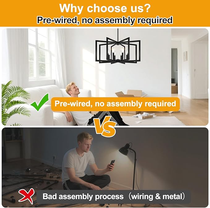 28" Modern Large Black Chandelier for Dining Room (8-Light, 28-Inch), Geometric Black Dining Room Light Fixture Over Table, Industrial Metal Hanging Pendant Lights for Kitchen Island, Entryway, Foyer