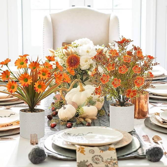 Uieke 8PCS Artificial Potted Flowers Autumn Mini Small Fake Potted Plants Fall Flowers Decorations for Fall Table Centerpieces Home Harvest Farmhouse Tabletop Thanksgiving Decor