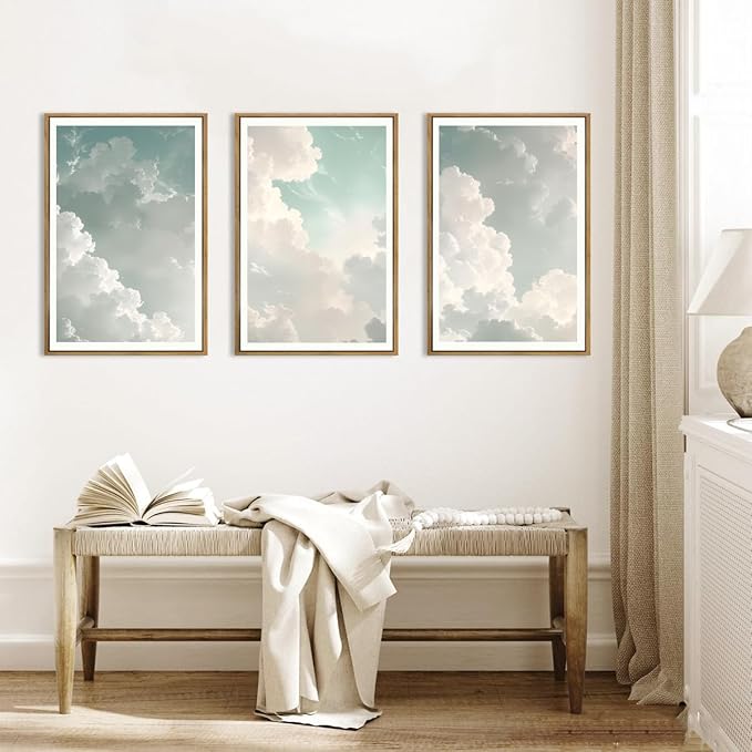 Large Sky Wall Art White Cloud Wall Art Nature Landscape Wall Decor Set of 3 for Living Room Bedroom Dining Room 16x24 Inch