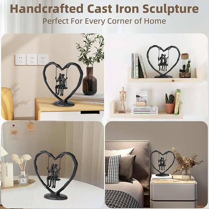 Iron Anniversary Wedding Gift for Her Wife Him and Couple,Iron Heart Statue Decoration Gifts,Heart Sculpture,Heart Figurine，Couple Figurine Statue,Valentine's Day Birthday Gifts
