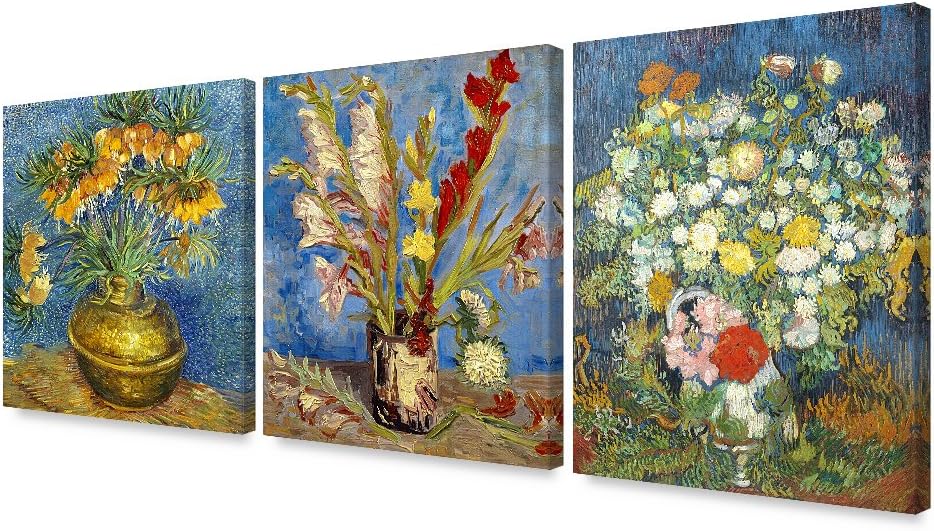 DECORARTS - Triptych (Van Gogh Flower Series), Vincent classic Art Reproduction. Giclee Canvas Prints Wall Art for Home Decor 24x30, 3pcs/set