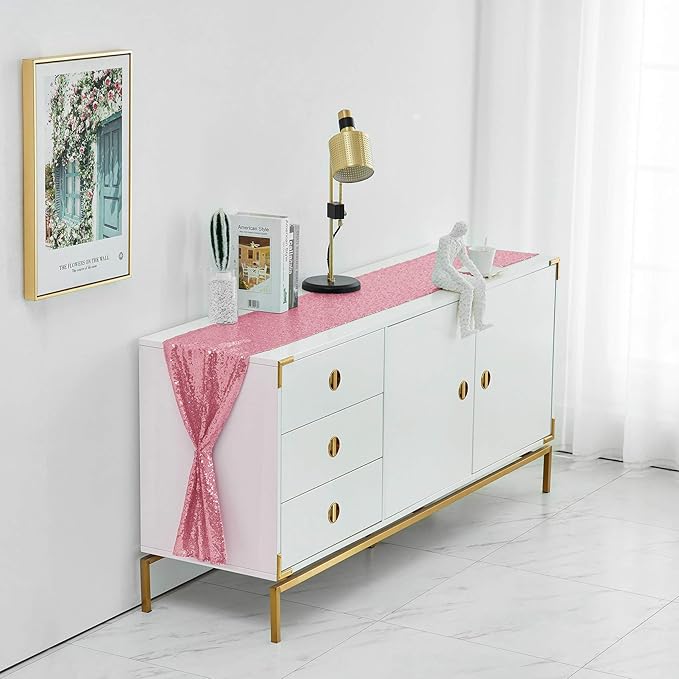 2 Packs 12 x 108 inches Light Pink Sequin Table Runner, Glitter Pink Table Runner for Wedding Birthday Bachelorette Holiday Party Supplies Decorations Bridal Shower Baby Shower