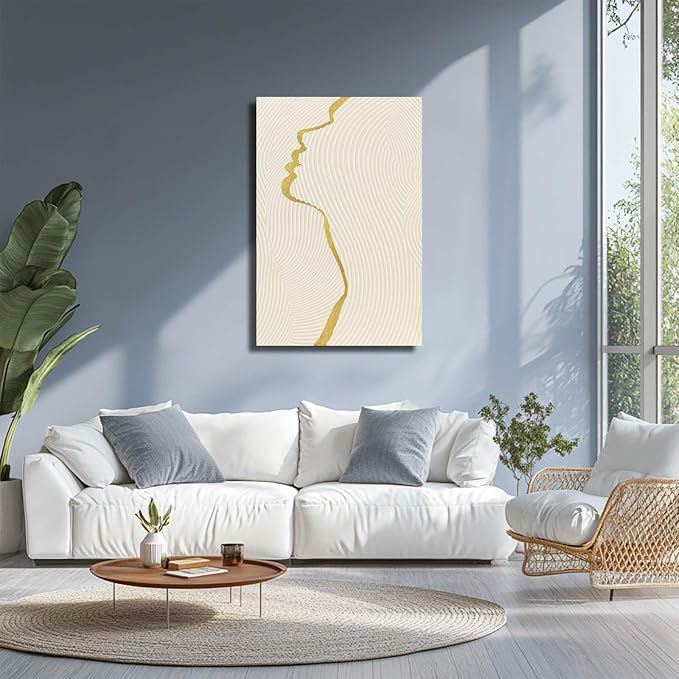 CHUDANHAO Gold Line Wall Pictures Minimalist Home Decor Neutral Canvas Paintings 24"x36" Wall Art for Dining Room Area Living Room Decorations
