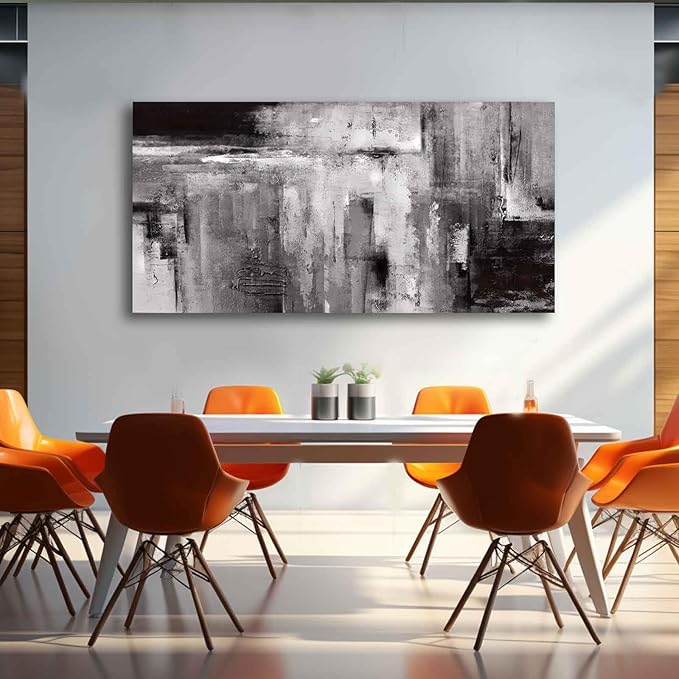 XIANSHOU Black Abstract Wall Art Living Room Decor Painting 29"x 58" White Abstract Graffiti Wall Decorations for Bedroom Kitchen Dining Room Office