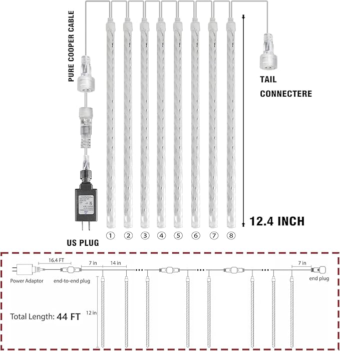 FUNPENY Meteor Shower Rain Lights, 864 LED Christmas Lights Icicle Snow Falling Christmas Lights Outdoor Raindrop Lights, 30cm 24 Tubes Xmas Tree Holiday Decoration (Blue)