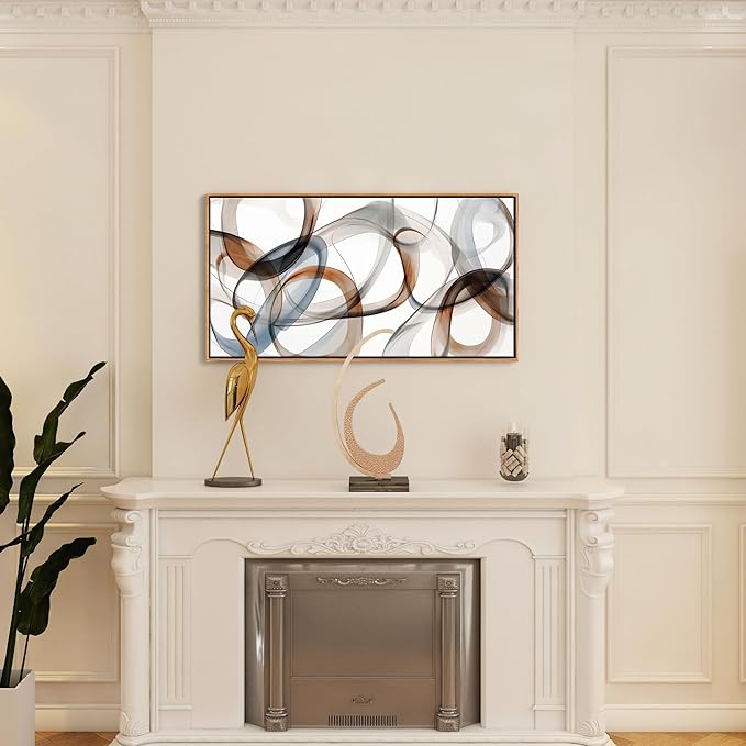 Framed Canvas Wall Art - Large Abstract art prints for Home & Office Decor - Brown Modern, Minimalist Wall Art Decor for Living Room, Bedroom Farmhouse Wall Decor Wood Frame 20×40IN