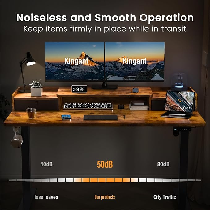 Kingant 48 x 30 Inch Standing Desk with Drawers, Adjustable Height Electric Sit Stand Desk with Storage Shelf, Rising Stand Up Computer Desk for Home Office Workstation, 3 Preset Heights