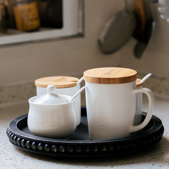 Decor 12in Round Tray for Home Decor- Black Wood Beaded Tray, Decorative Round Tray for Living Room Decor, Coffee Table Decor, Kitchen Table Decor or Farmhouse Serving Tray