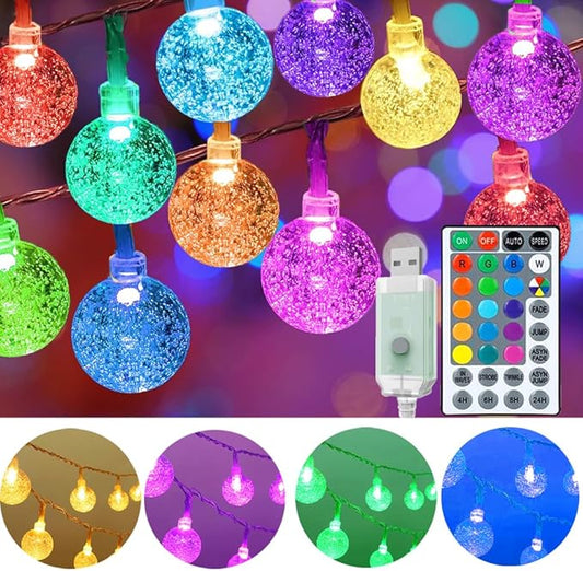 Mocalido 50ft Color Changing Globe String Lights Indoor, Hanging Colored Lights for Bedroom 75 LED USB Powered with Remote, Fairy Lights Classroom, Camping Tent Decor