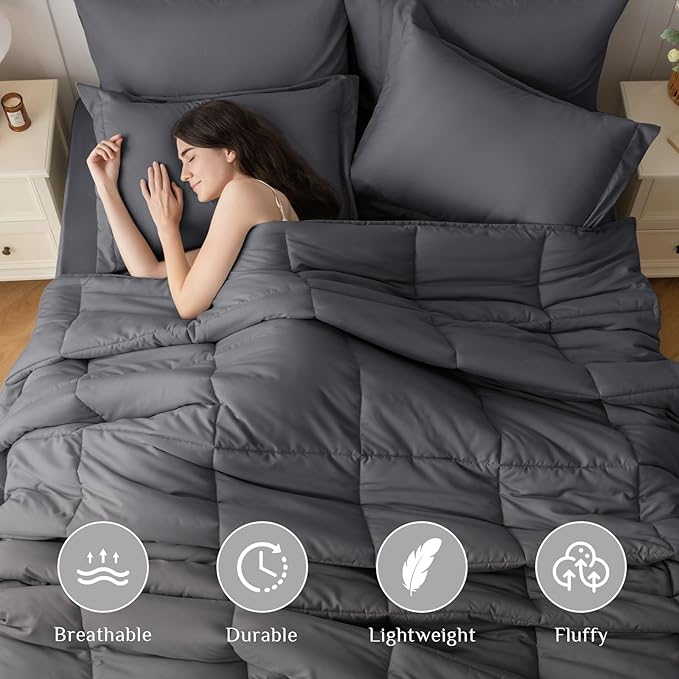 JOLLYVOGUE Oversized King Comforter Set, Ultra-Soft Bed in a Bag Oversized King Size 7 Pieces, Oeko-TEX Certified Bedding Set with Down Alternative Comforter, Sheets, Pillowcases & Shams, Dark Grey