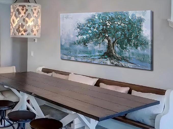 Ardemy Large Tree Canvas Wall Art for Living Room Teal Tree of Life Landscape Bedroom Picture Painting Artwork Framed Home Office Dining Room Kitchen Wall Decor, 48"x24"