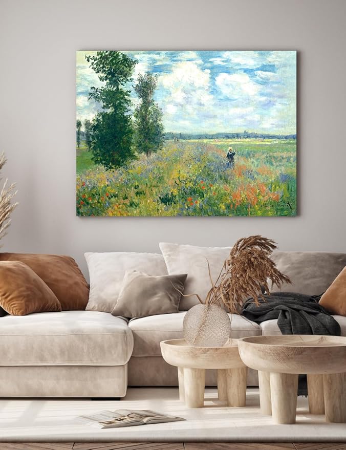 DECORARTS - Poppy Fields near Argenteuil by Claude Monet, Museum-Quality Giclee Canvas Print, Wall Art Reproduction, 40" W x 30" H, Made in USA