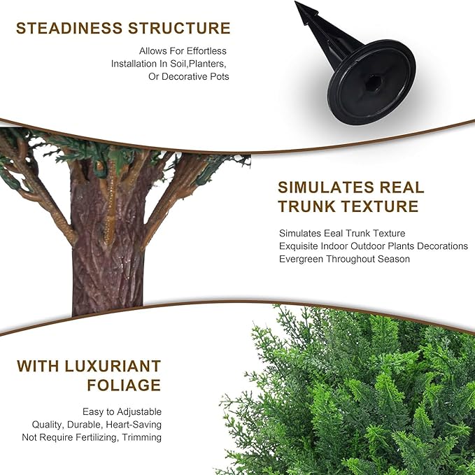 21" Artificial Cedar Topiary Ball Trees with Ground Spike Set of 2 - UV Resistant Faux Shrubs & Bushes Potted Plants for Outdoor Indoor Front Porch Garden