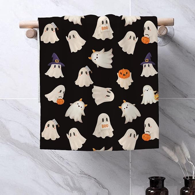 Halloween Kitchen Towels 16x24 Inch Black Cute Ghost Pumpkin Fall Decor Dish Towels Autumn Harvest Thanksgiving Decoration Hand Towel Absorbent Dish Cloths for Home Kitchen Dining Set of 2