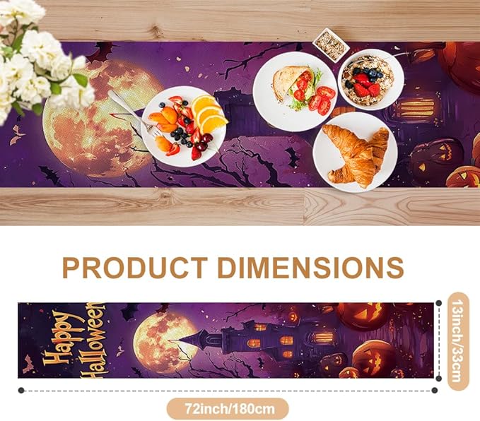 ANNA QUEEN Happy Halloween Table Runner 13 x 72 Inch for Dining Table Haunted House PumpkinTable Runner for Seasonal Fall Kitchen Dining Table Decoration for Home Party Decor