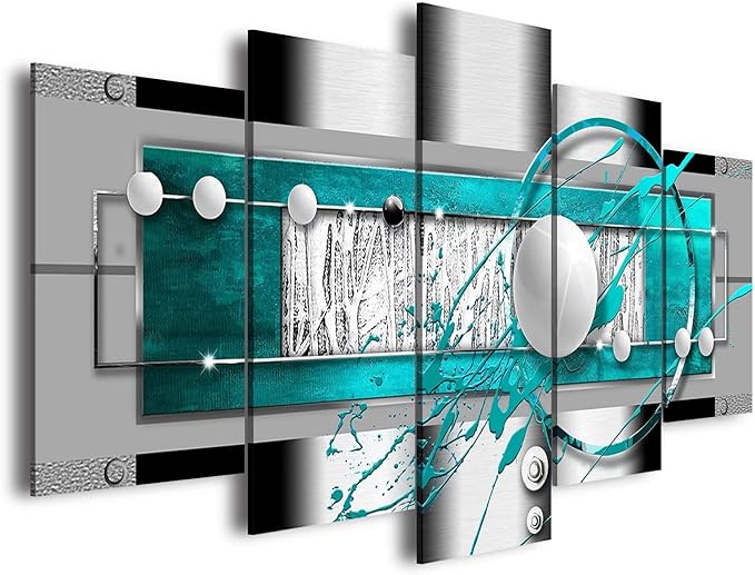 AWLXPHY Decor Large Abstract Wall Art Blue and White for Dinner Room Decor Geometric Canvas Painting Modern Simple Circle Round Line HD Print Artworks Giclee 5 Pieces (Blue, W40 x H20)