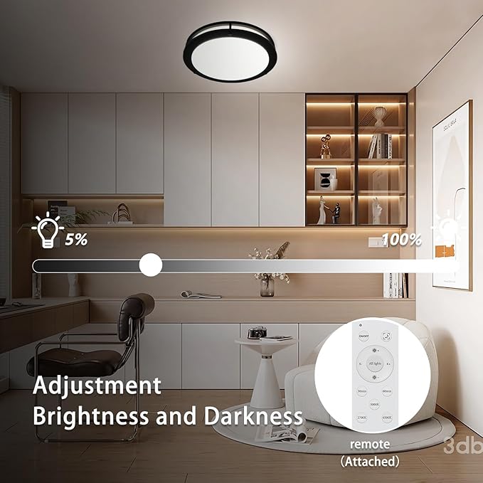 OOWOLF Dimmable LED Flush Mount Ceiling Light Fixture with Remote Control, 13-Inch 36W 2700K-6500K Light Color Adjustable, Super Bright 3600 Lumens Ceiling Lamp for Bathroom, Bedroom, Kitchen, Hallway
