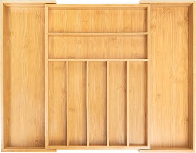Large Expandable Utensil Organizer Silverware Organizer for Kitchen Adjustable Utensils Holder Bamboo Flatware Silverware Cutlery in Drawer (9 slot, Natural)