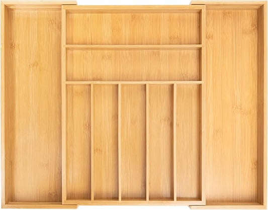 Large Expandable Utensil Organizer Silverware Organizer for Kitchen Adjustable Utensils Holder Bamboo Flatware Silverware Cutlery in Drawer (9 slot, Natural)