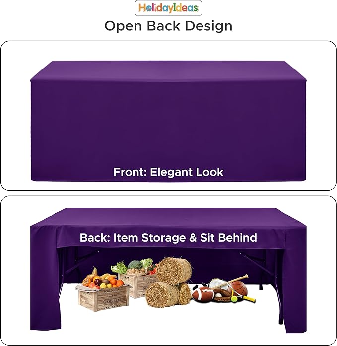 HolidayIdeas Open Back Fitted Tableclothss for 6 Foot Rectangle Table, Wrinkle Resistant Washable Table Covers 72x30 Inch for Craft Fairs, Banquets, Trade Show Display, Purple,4 Pcs