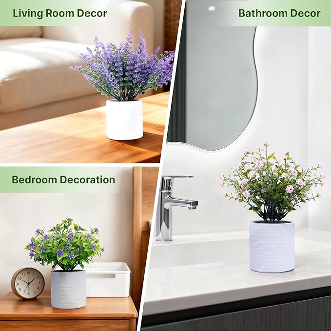 FGSAEOR Mini Potted Fake Plants, Small Artificial Greenery Realistic Plants Topiaries, Low Maintenance, for Home Office Shelf Desk Farmhouse Room Coffee Table Decor (3-Pack) (Purple Pink)