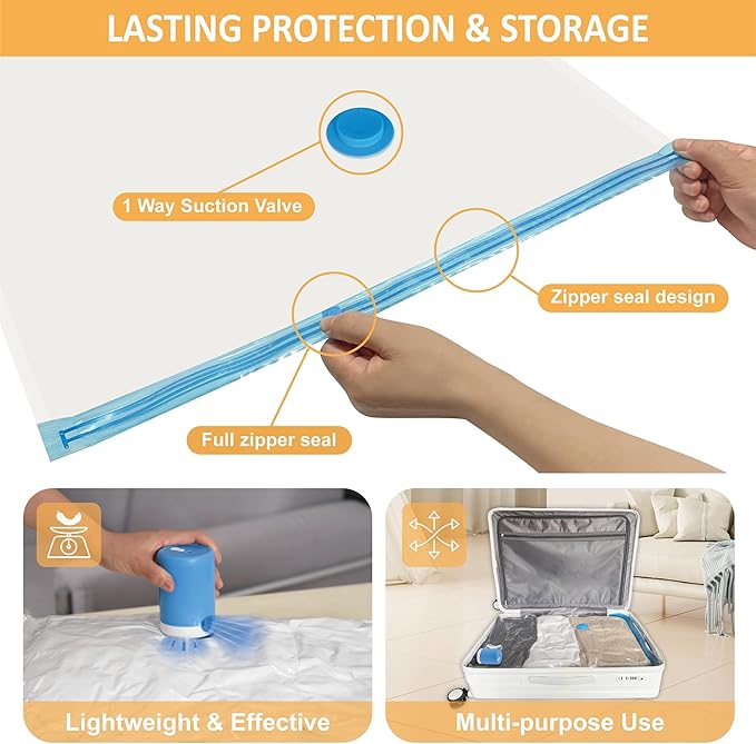 Vacuum Storage Bags with Electric Pump, 22 Pack (3 Jumbo/3 Large/8 Medium/8 Small) Vacuum Seal Space Saver Bags for Clothing, Pillows, Blanket, Bedding, Comforters