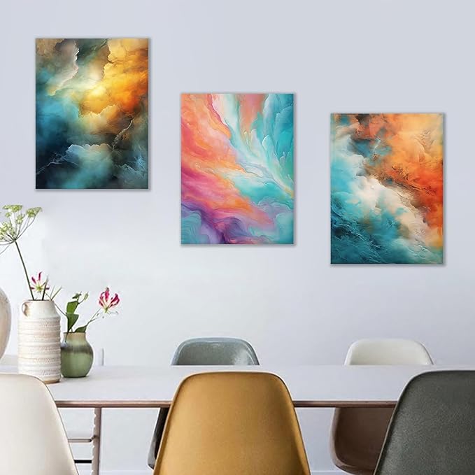 Abstract Colorful Canvas Wall Art Rendering Clouds Poster Print Home Wall Decor 3 Pieces Modern Picture Painting Artwork for Women Kitchen Bedroom Living Room Office Ready to Hang [36''W x 16''H]