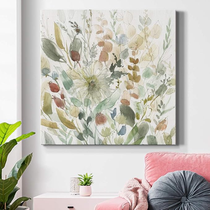 Wexford Home Square Premium Gallery Wrapped Canvas Flower Multicolor Wall Art Abstract Floral Romance Modern Pictures Print for Office, Ready to Hang, linen wildflower garden