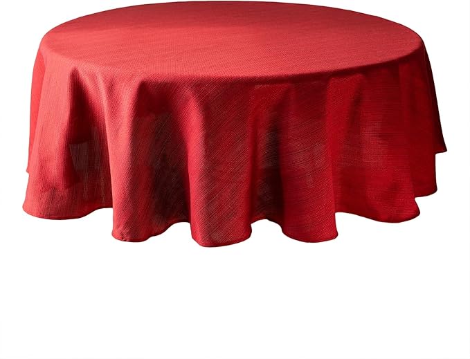 Benson Mills Cameron Textured Fabric Table Cloth, for Everyday, Parties, Holiday, Winter, and Christmas Tablecloth (70" Round, Millennium Red)