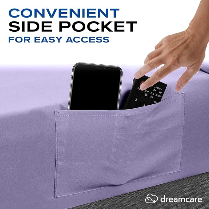 DREAMCARE Twin XL Sheets Set - 4 Pcs Cooling Bed Sheets with Up to 15" Deep Pockets - Soft, Long-Lasting 100% Brushed Polyester with Side Pocket (Lavender)