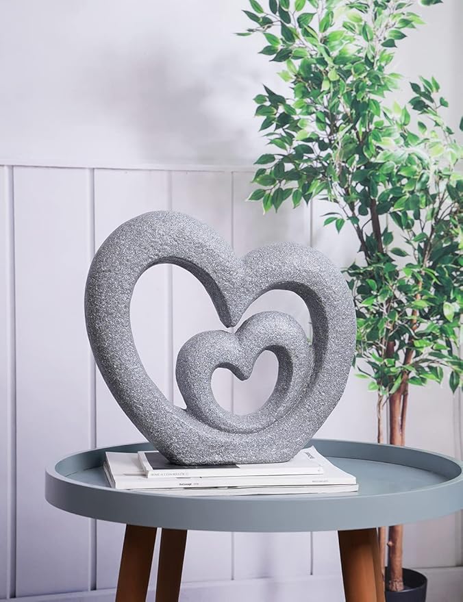HAUCOZE Heart Decor Figurine Love Gifts Statue Modern Arts Sculpture Polyresin 13.8inch