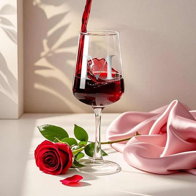 Monogrammed Wine Glass Gifts for Women - Personalized A-Z Wine Glasses with Gift Box & Greeting Card | Custom Mothers day, Anniversary, Birthday Gifts for Her, Mom, Wife, Best Friend, Sister,Woman (M)