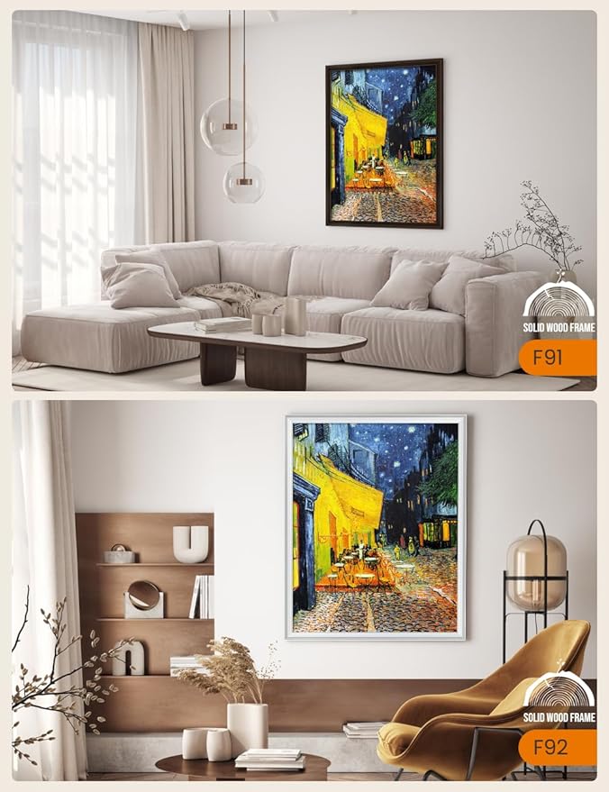 DECORARTS - Cafe Terrace At Night by Vincent Van Gogh Art Reproduction. Oversize Solid Wooden Frame Matching with Giclee Prints Canvas Wall Art. Total framed size: 43x35