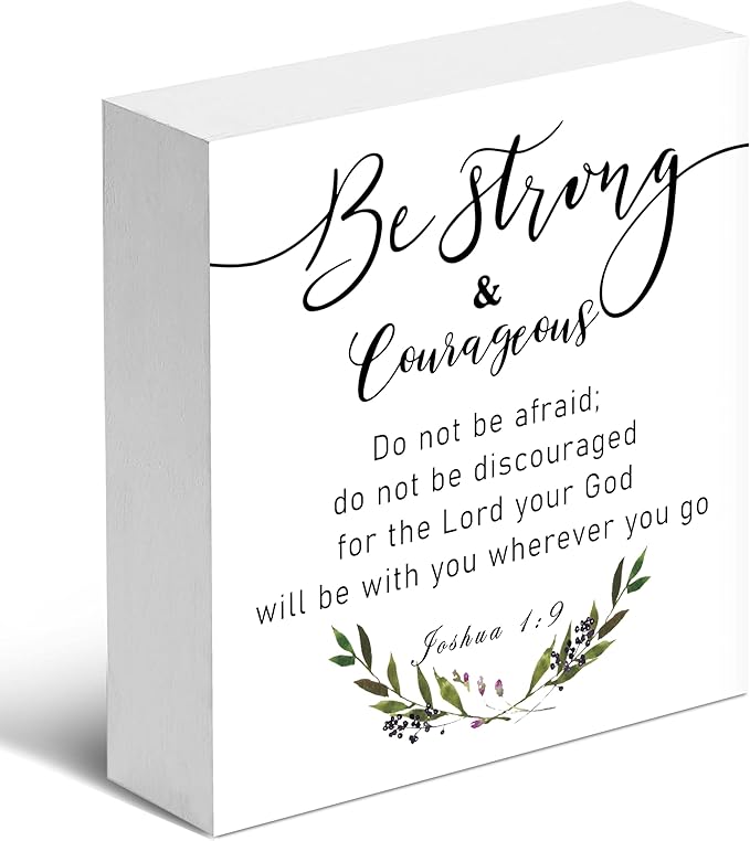Christian Gifts, ‘Be Strong & Courageous’ Wooden Box Sign Decor, Birthday, Thanksgiving, Christmas Gifts, Christian Decorations, Christian Home Décor Gifts for Family, Friends, etc.(056)