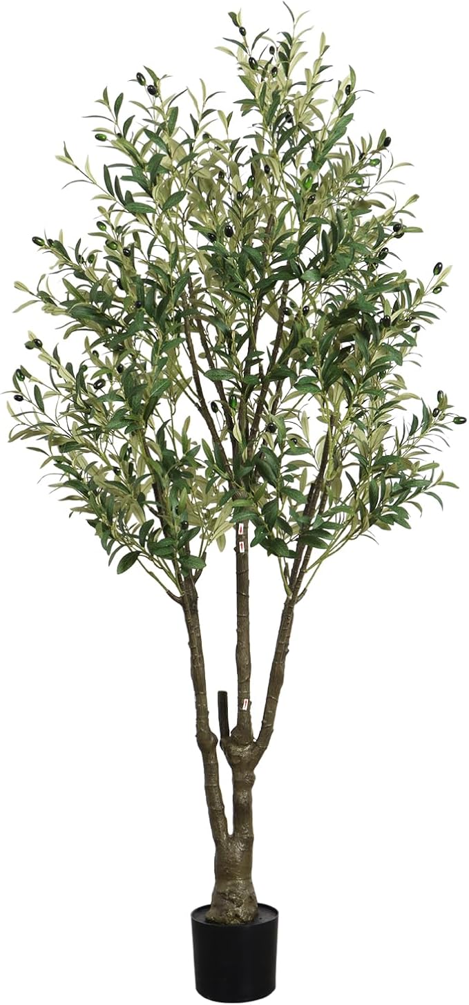 Faux Olive Tree 6ft(72in) Tall Artificial Plant Indoor Decor Large Realistic Potted Fake Modern Greenery with Natural Wood Branches and Green Leaves for Home Living Room,Bedroom,Office Decor.