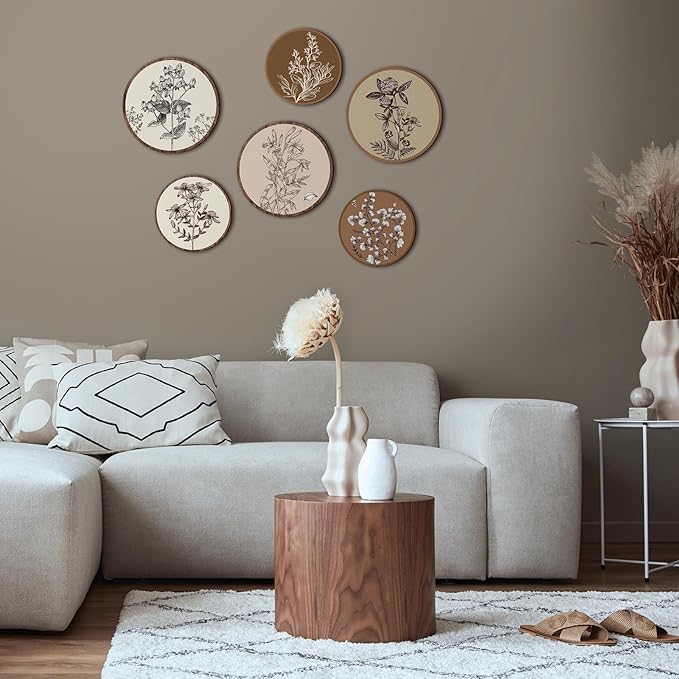 Barydat 6 Pieces Boho Plant Wall Art Decor Wooden Boho Farmhouse Rustic Bohemian Wall Hanging for Bedroom Living Room Office(Vivid Round,8 Inch, 10 Inch)
