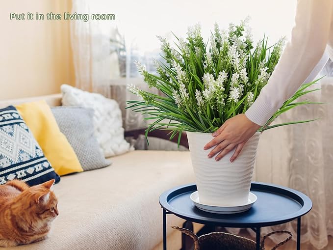 RECUTMS Artificial Plants & Flowers for Outside Outdoor Artificial Flowers Fake Outdoor Plants Faux UV Resistant Flower Plastic Shrubs Indoor Outside Hanging Decorations(White)