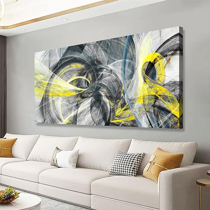 Yellow and Black Abstract Pictures Canvas Wall Art for Living room Bedroom Wall Decor,Smart Line Wall Art Print Paitnings for home Decor,Morden Artwork An Inspirational Picture Full of Imagination