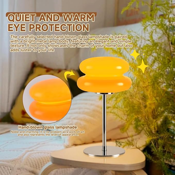 Bedroom Mushroom lamp, Medieval Modern Bedside Table lamp, dimmable Retro Egg Tart Headlight, Unique Home Mushroom Decoration Aesthetic Lovely Living Room Desk lamp (Orange)