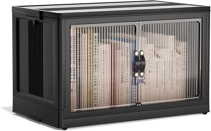 Jalove 50QT Plastic Storage Bins with lids, Stackable Collapsible Storage Containers with Wheels, Closet Organizer and Storage Drawers, Clothes Storage Cabinet for Home Office Garage, 1 Pack Black