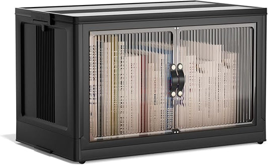 Jalove 50QT Plastic Storage Bins with lids, Stackable Collapsible Storage Containers with Wheels, Closet Organizer and Storage Drawers, Clothes Storage Cabinet for Home Office Garage, 1 Pack Black